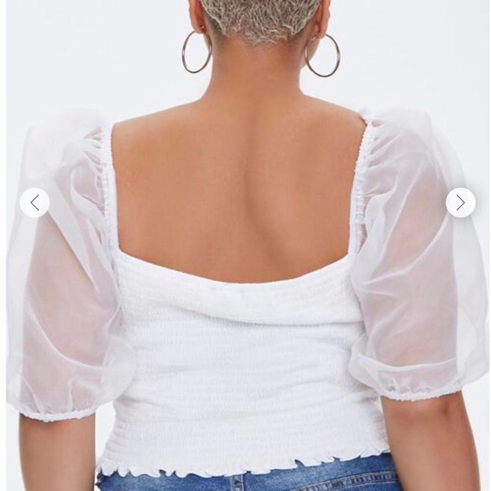 White Smocked Organza-Sleeve Top (3X) - Picture 3 of 6